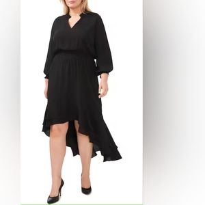 Vince Camuto | Long Sleeve V-Neck High Low Dress Black Size 3X